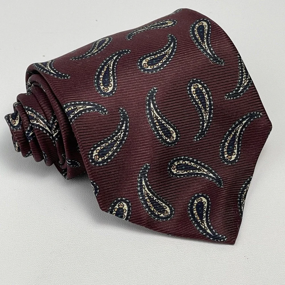 Robert Talbott Silk Tie Burgundy Red Maroon Paisley Hand Sewn USA